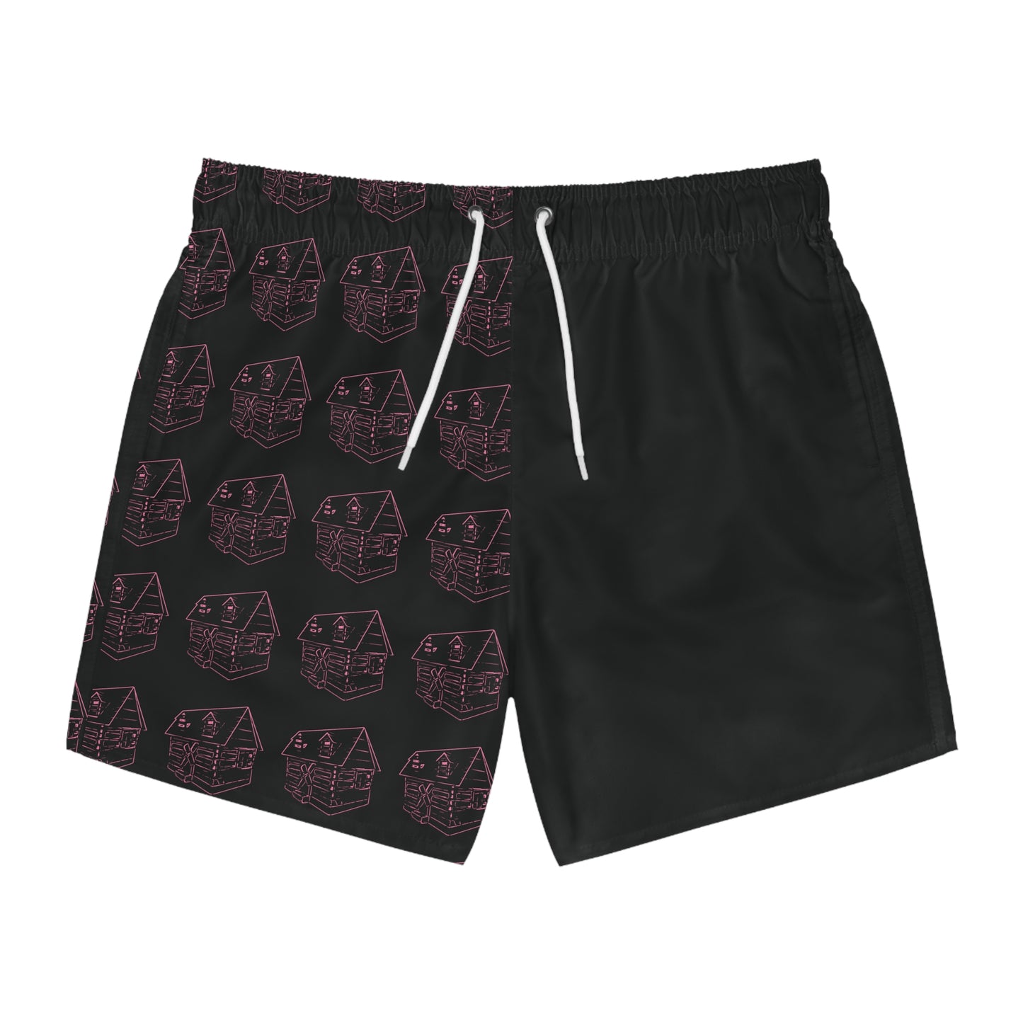 Bando Pattern Swim Trunks | Black Pink AOP Shorts