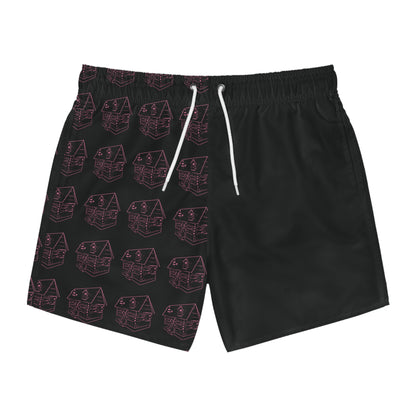 Bando Pattern Swim Trunks | Black Pink AOP Shorts