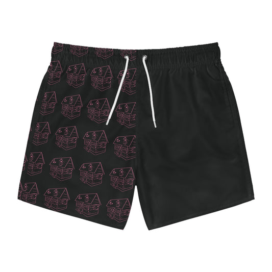 Bando Pattern Swim Trunks | Black Pink AOP Shorts